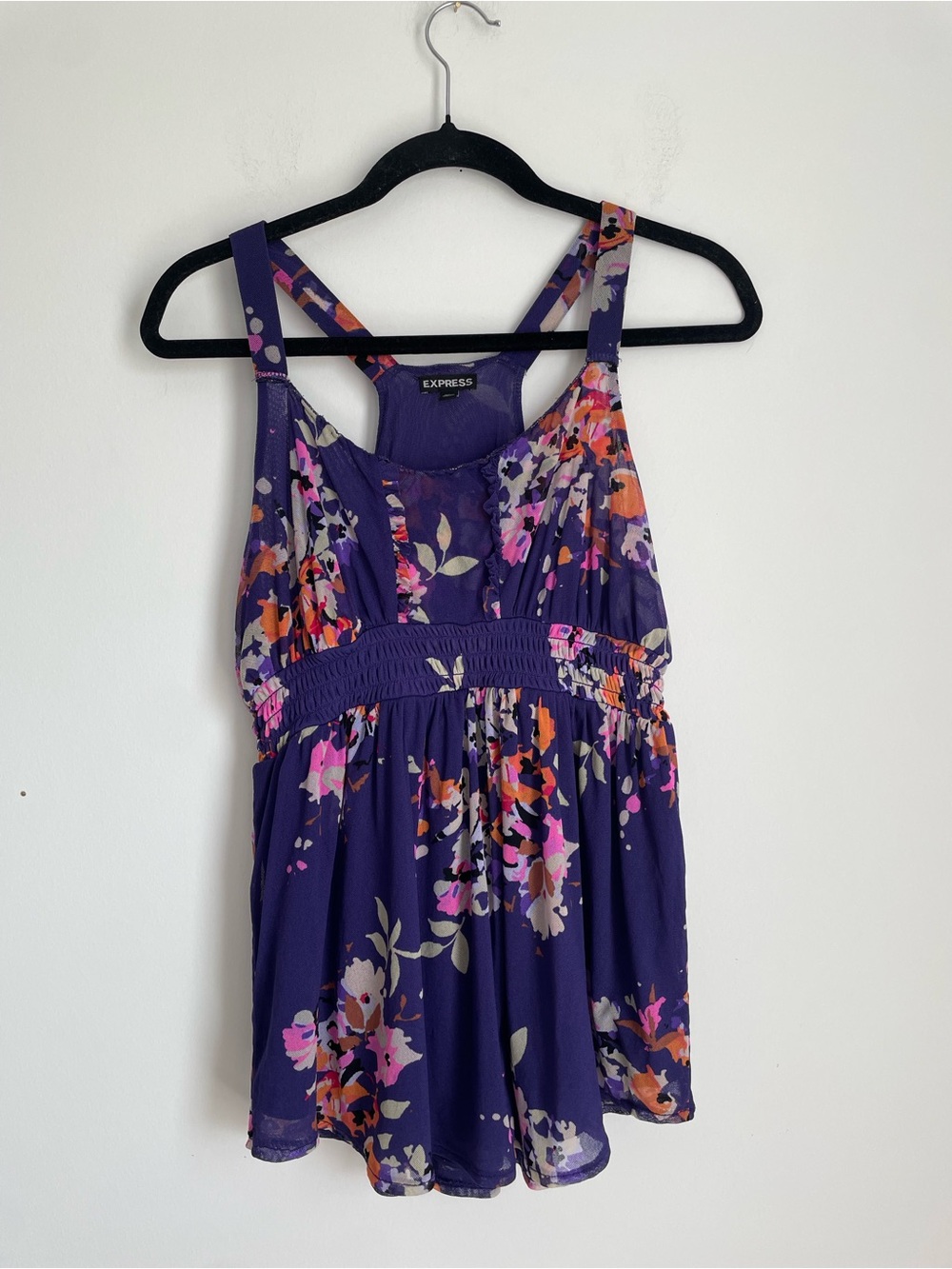 Share Express Y2K Ruffle Detail Babydoll Top Size S Purple Floral Fairy Boho - Picture 2 of 10